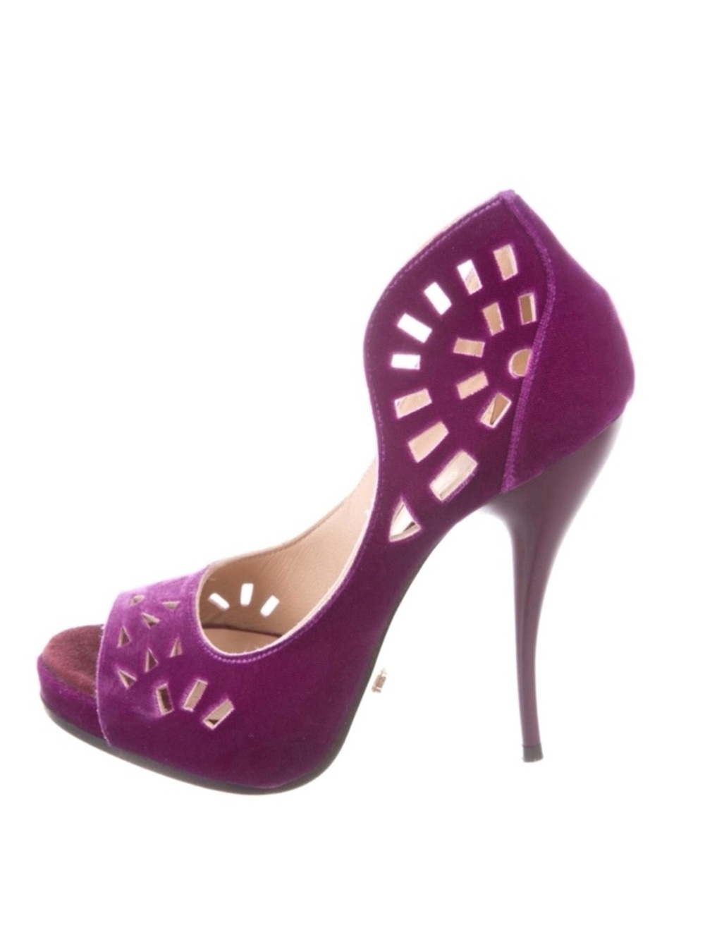 Viktor & Rolf Magenta Purple Velvet Open Toe Pumps, sz. 6